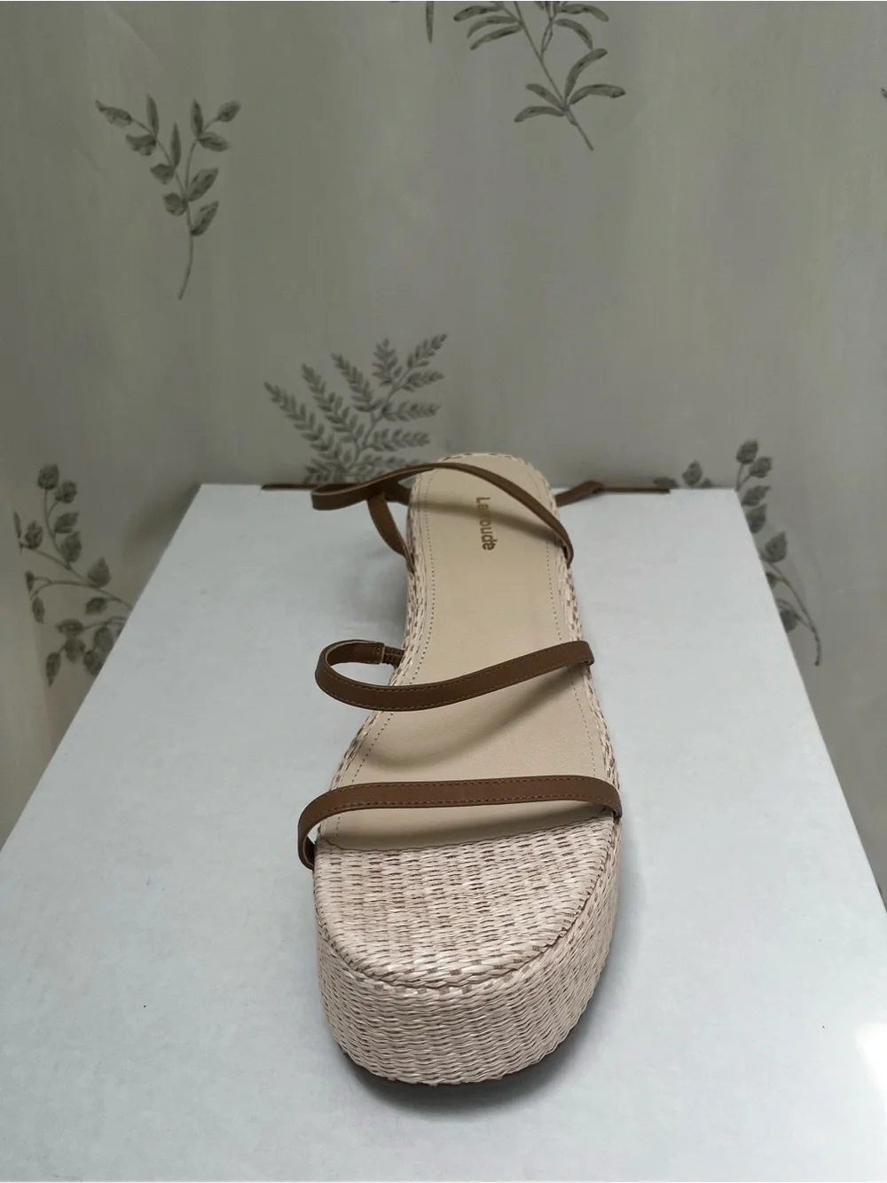 Platform Sandals with Brown Straps in Beige